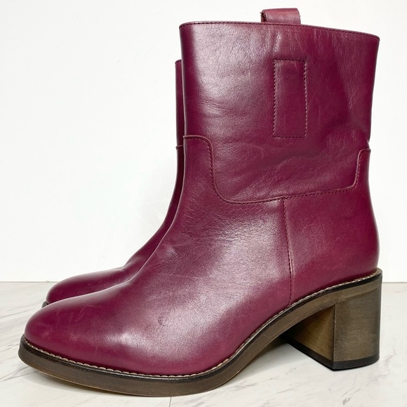 Free People Tabby Mulberry Leather Heeled Ankle Boot 38 1/2 - Picture 1 of 15